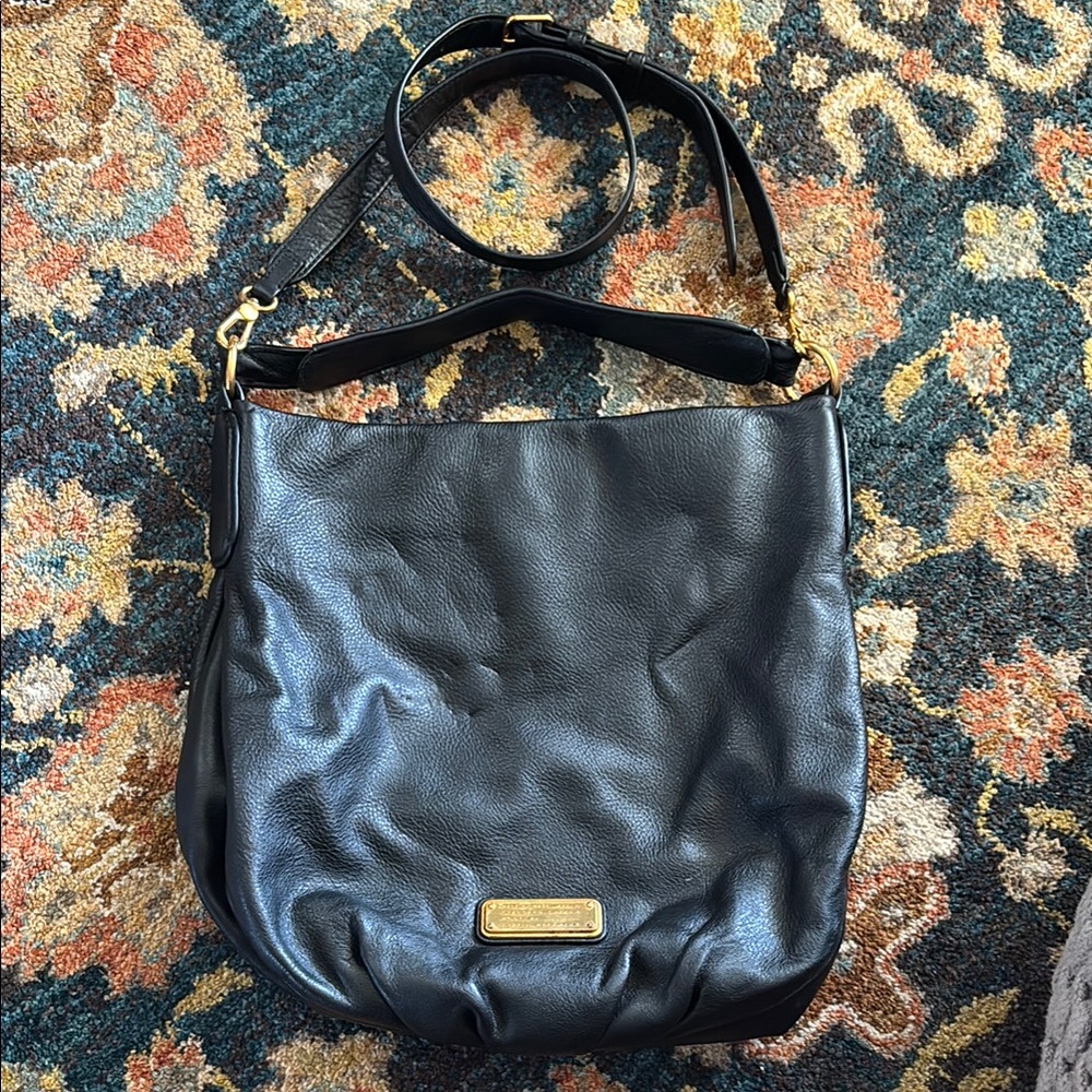 Marc By Marc Jacobs Black Leather Shoulder Bag with Gold Details